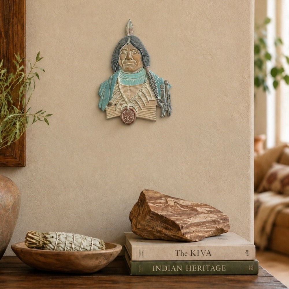 Vintage Sexton IH-1 Native American Bust Wall Plaque 13" Cast Metal USA